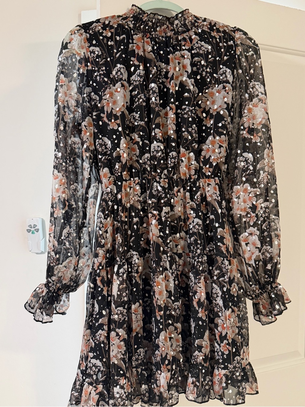 OPT Floral Black Long-Sleeve Ruffle-Hem Dress